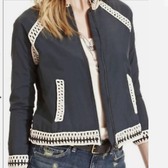 Free People baseball jacket cropped crochet trim Size Large - Picture 16 of 16